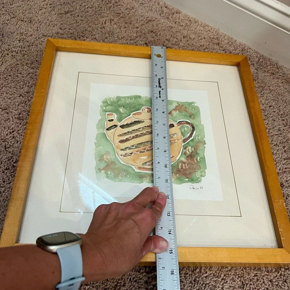 Crate and barrel framed teapot pitcher water color  painting print soicher Marin